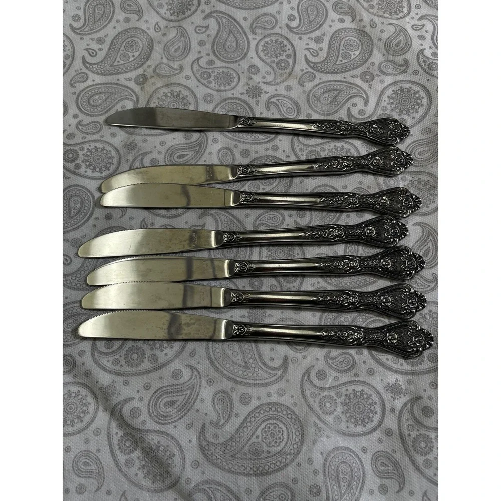 Normandy Rose Stainless Steel Dinner Knives Set of 7 Japan Floral Pattern